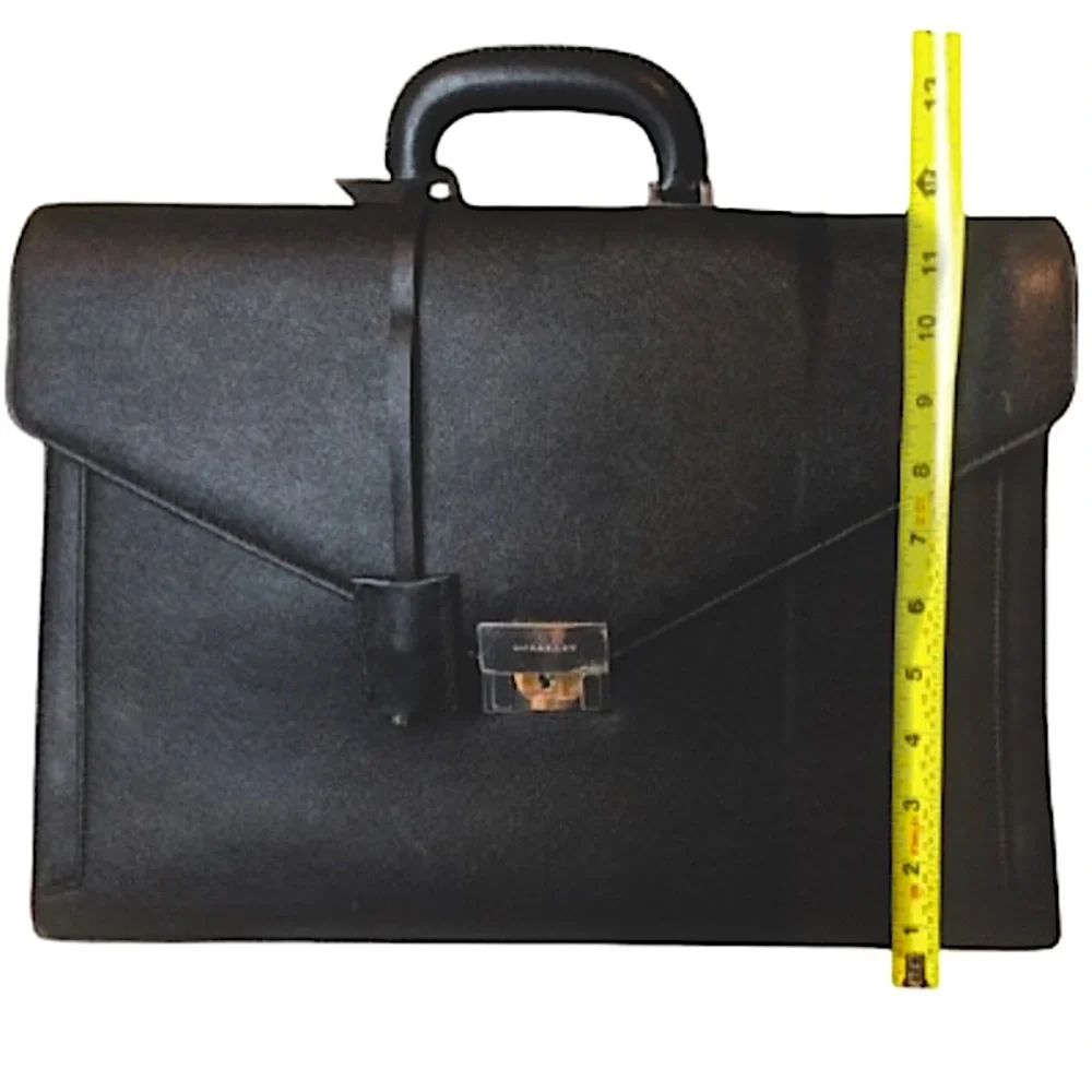 BURBERRY Black Saffiano Leather Briefcase Silver Lock Clochette Key Fully Lined